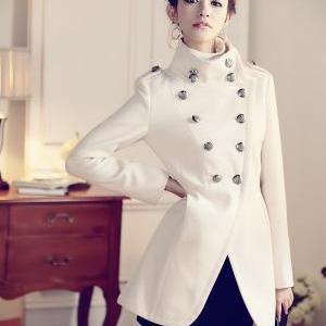 Double Breasted Woolen Pea Coat Military Design..
