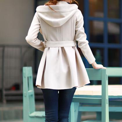 Ol Style Sash Lapel Pure Color Trench Coat