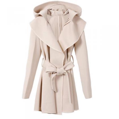 Ol Style Sash Lapel Pure Color Trench Coat