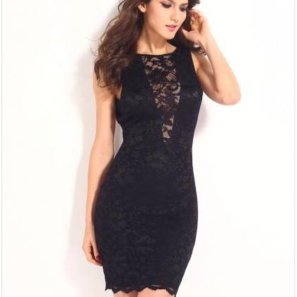 Black Lace Slim Bodycon Open Back Dress on Luulla