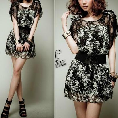 Lace And Chiffon Long Dress with Slit Daffodil