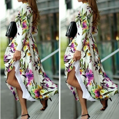 Fashion Printed Round Neck Long-sleeved Dress