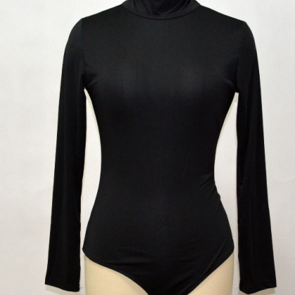 Black Long Sleeve Turtleneck Bodysuit Featuring..