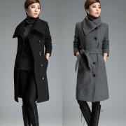 Gray Long Wool Trench Coat Tie Belt Lapel Winter Warm Thick Woolen Jacket Cashmere Overcoat Women's Outerwear Plus Size