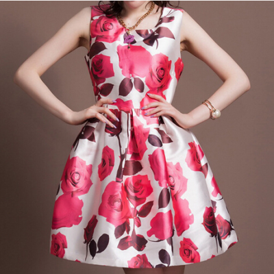 Rose Flower Print Vest Dress