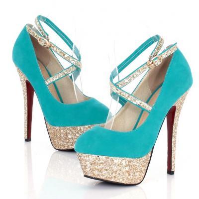 Turquoise Strappy High Heel Fashion Shoes