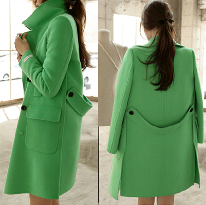 Green Woolen Pea Coat Women Winter Wool Jacket Elegant Blazer ...