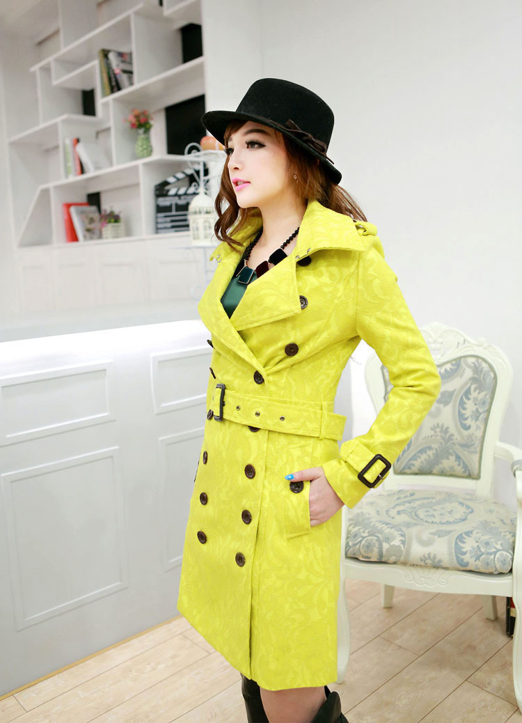 Trendy Double Breasted Yellow Lace Trench Coat Long Jacket on Luulla