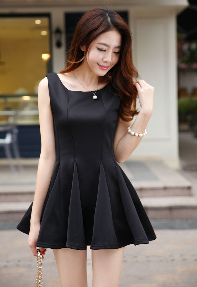 Cute Black Pleated Skater Dress on Luulla