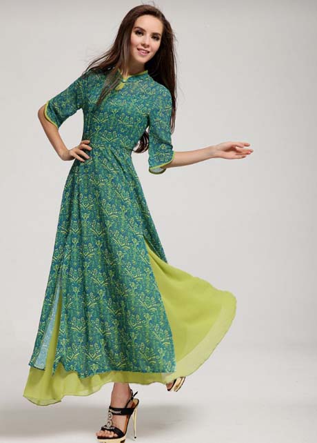 mandarin collar maxi dress