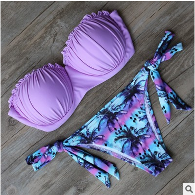Coconut Trees Swimsuit Bikini Purple Separates Two-piece Outfit ZY on ...