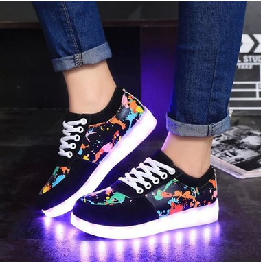 The Camouflage Graffiti Colorful Glowing Shoes For Men And Women Lovers Shoes Usb Rechargeable Led Lights Flashing
