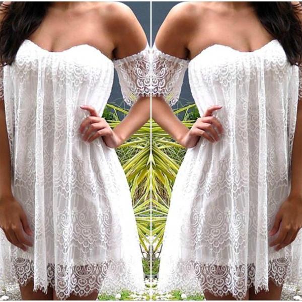 Gorgeous Off Shoulder White Lace Boho Dress Yym On Luulla 6814